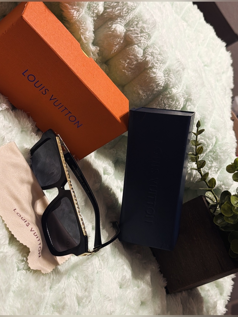 Louis Vuitton Black Sunglasses with Gold Detailing